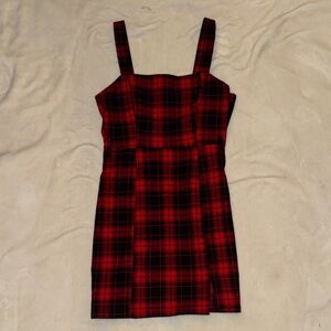 Divided Red and Black Plaid Mini Dress